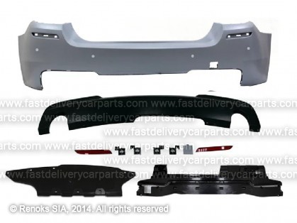 BMW 5 F10 09->17 bamperis aizmugures komplekts gruntēts ar sensoru caurumiem type M-Tech komplektā 8gab