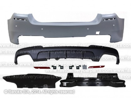 BMW 5 F10 09->17 bamperis aizmugures komplekts gruntēts ar sensoru caurumiem type M-Performance komplektā 8gab