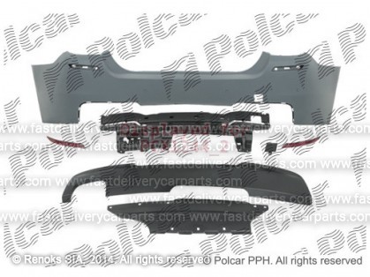 BMW 5 F10 09->17 bamperis aizmugures komplekts gruntēts ar sensoru caurumiem type M-Tech komplektā 7gab