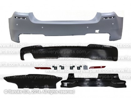 BMW 5 F10 09->17 bamperis aizmugures komplekts gruntēts ar sensoru caurumiem type M-Tech komplektā 8gab