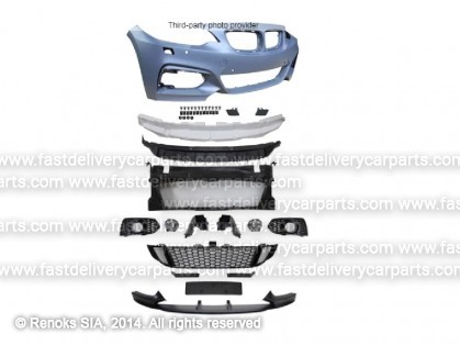 BMW 2 F22 14-> bamperis priekšējais komplekts gruntēts ar lukturu mazgātāju caurumiem ar 4 sensoru caurumiem type M235 komplektā 19gab