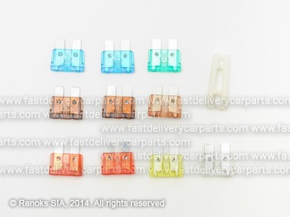 Blade fuse 15MM set 10pcs 5Ax1; 7.5Ax2; 10Ax2; 15Ax2; 20Ax1; 25Ax1; 30Ax1