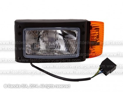 Headlight universal 124X110 H4 with corner lamp L