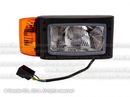 Headlight universal 124X110 H4 with corner lamp R