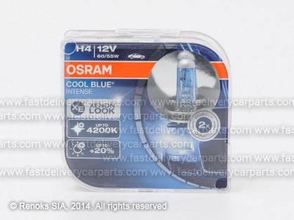 Spuldze H4 55/60W 12V P43T OSRAM Cool Blue Intense +20% komplekts 2gab