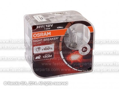 Spuldze H11 55W 12V OSRAM Night Braker Silver +100% 3300K 1350lm 2gab