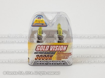 Лампочка H1 55W 12V MICHIBA 3000K Gold Vision All season effect Rainbow yellow комплект 2шт
