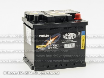 Аккумулятор 12V 50Ah 470A 207x175x190 PRIMA MAGNETTI MARELLI