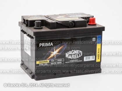 Аккумулятор 12V 50Ah 470A 207x175x175 PRIMA MAGNETTI MARELLI