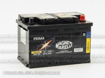 Аккумулятор 12V 74Ah 680A 276x175x190 PRIMA MAGNETTI MARELLI