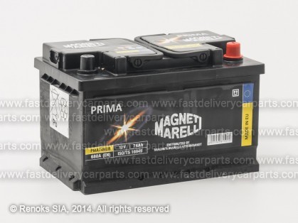 Аккумулятор 12V 74Ah 680A 276x175x175 PRIMA MAGNETTI MARELLI